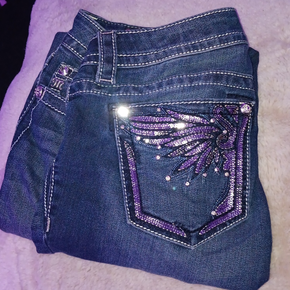 Miss Me Denim Boot Cut Size 28 Jeans with Silver Embellishments